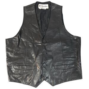 Vintage Chess King Black Leather Vest Men Large Motorcycle Biker Grunge Western